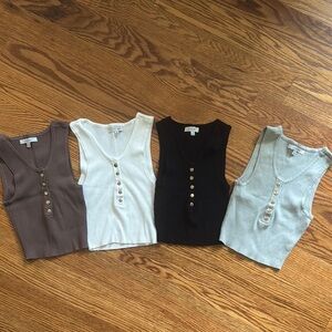 Love Tree Ribbed Button-Down Tank Tops - Brown, Cream, Black, Sage green